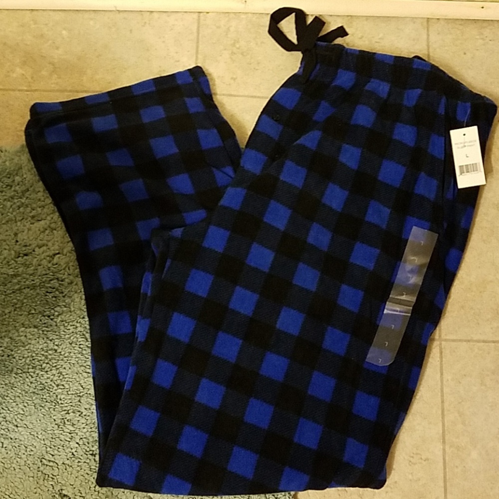 Sz Lg blue/black plaid plush feel pajama pants